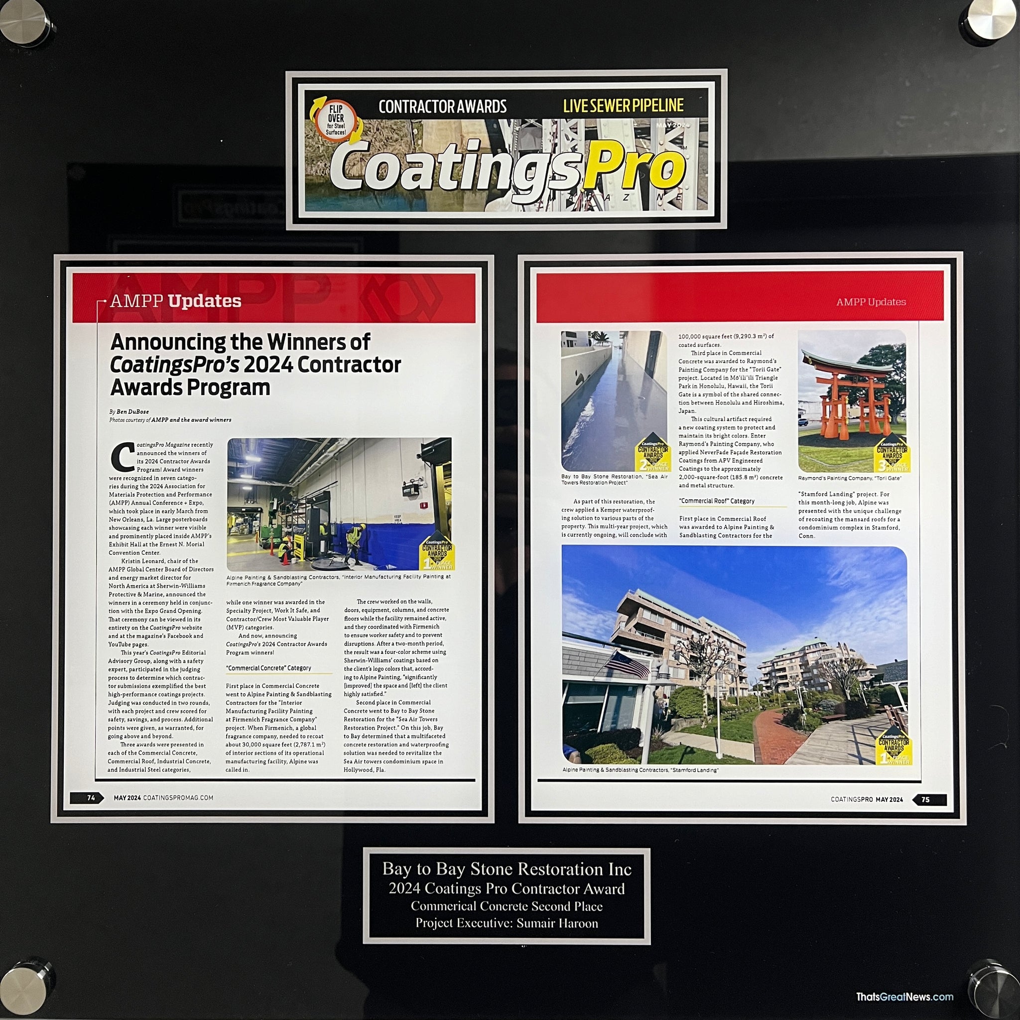 ANNOUNCING THE WINNERS OF COATINGS PRO'S 2024 CONTRACTOR AWARDS PROGRAM